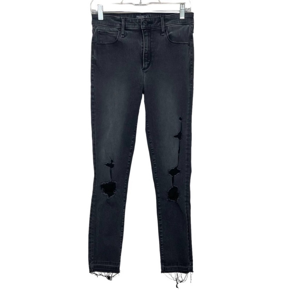 Abercrombie 27 Long skinny, distressed grey/black denim